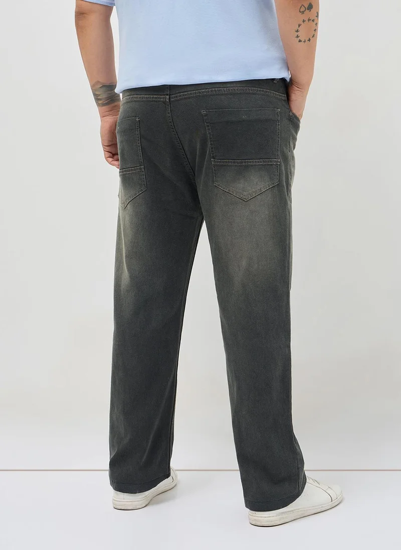 Urbano Fashion  Urbano Plus Men's Dark Grey Regular Fit Heavy Washed Denim Jeans Stretchable for Men | Best Price UAE